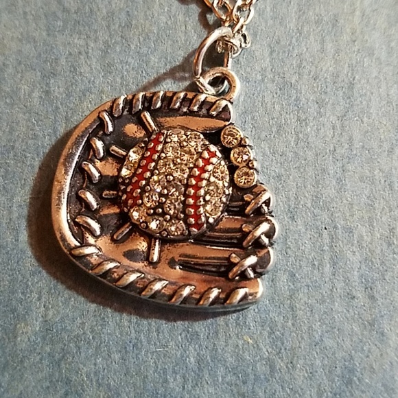 handmade Jewelry Two Tone Antique Silver Baseball Glove Necklace